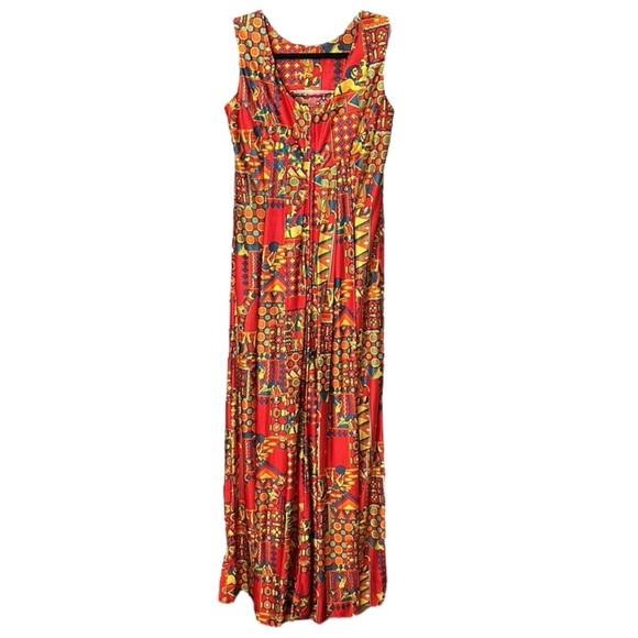 Vintage 60s Joni Apple Egyptian Revival Maxi Psychedelic Boho Tribal Print - Picture 16 of 17